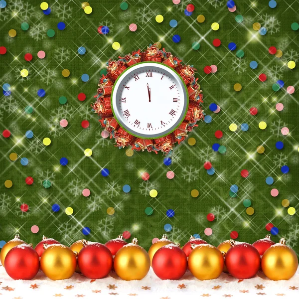 Рождественские шары и подарки в часы на абстрактный backgroun — стоковое фото