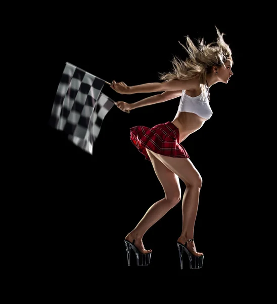 Молодая сексуальная девочка начинает гонку за лидером — стоковое фото