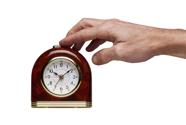 Hand on Special Juke-box Alarm clock isolated — стоковое фото