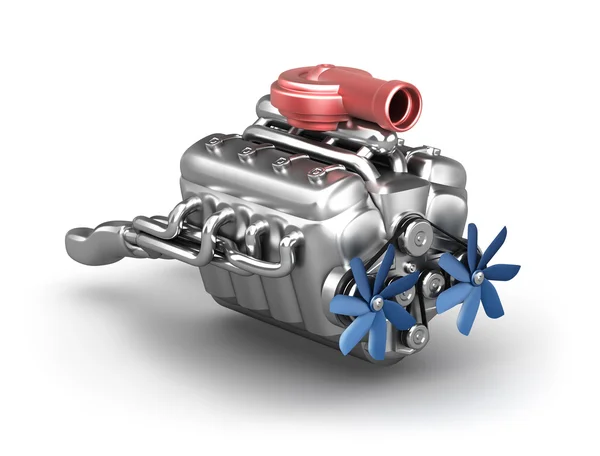 Двигатель V8 с турбокомпрессором над белой — стоковое фото